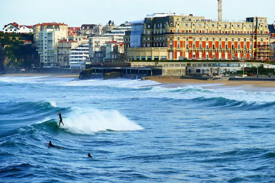 Surfers in Biarritz during winter